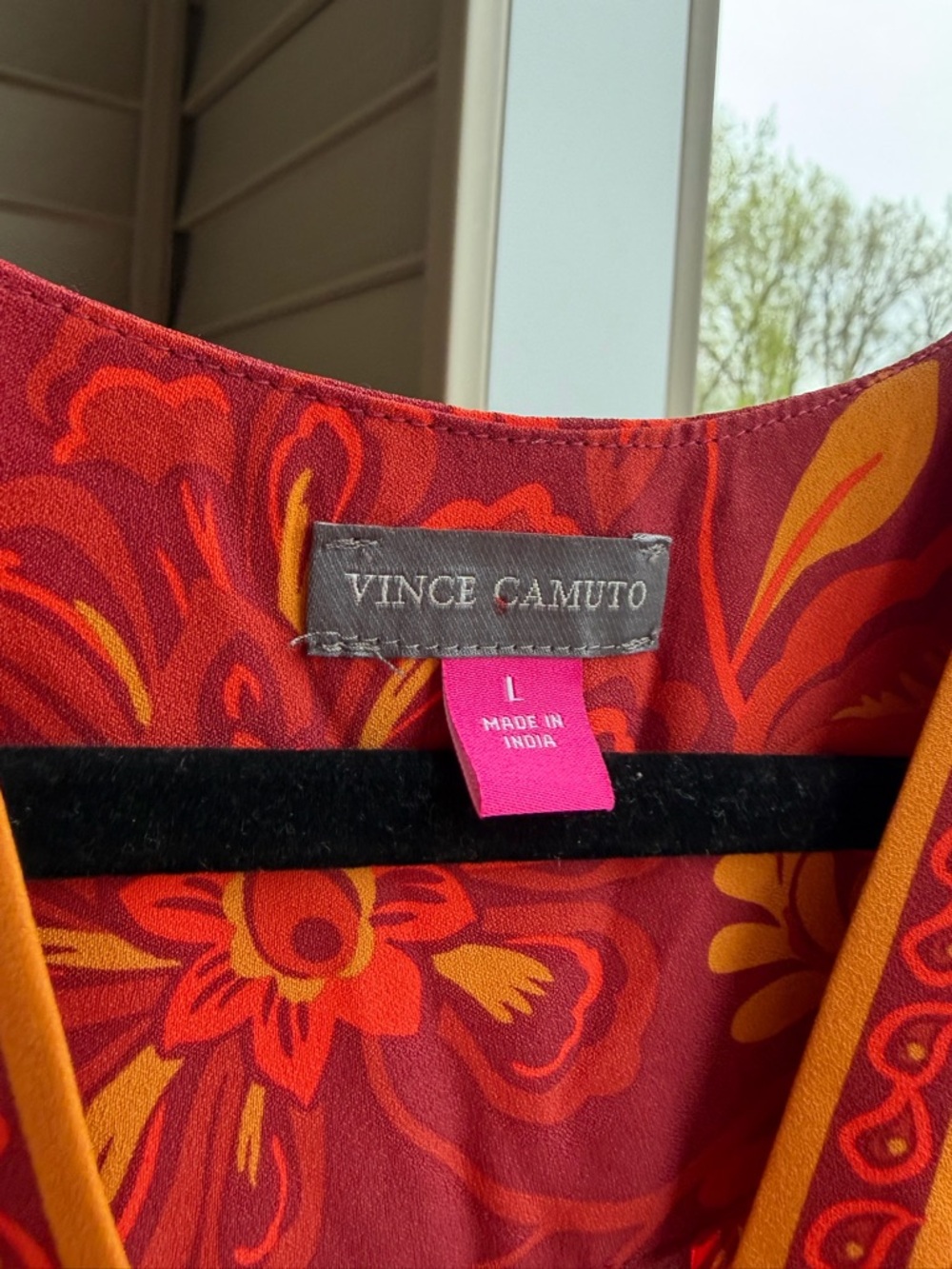 🆕🍎 Vince Camuto Boho Floral Maxi Dress Red Orange Tiered Size L Summer Flowy - Picture 15 of 16